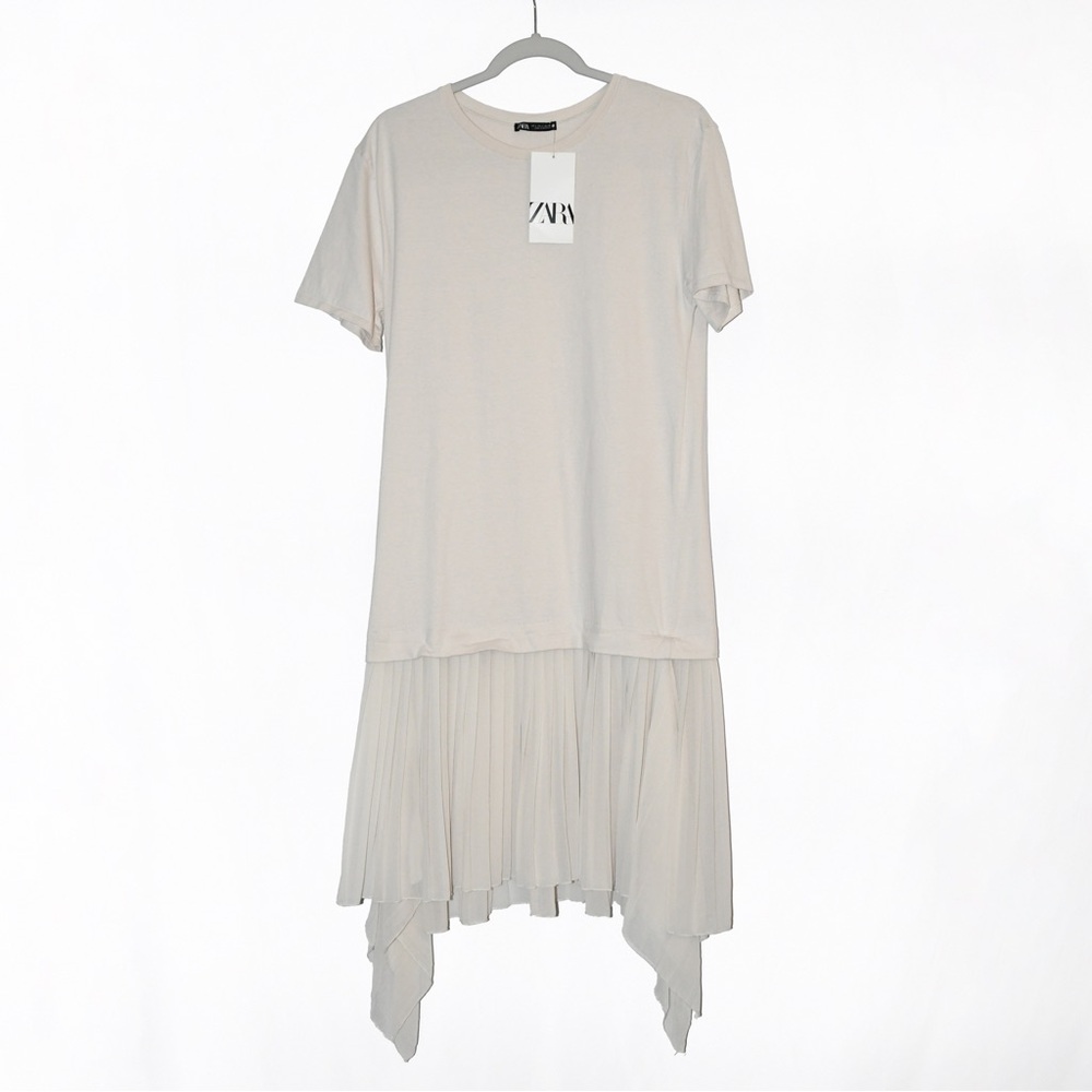 Mixed-media cotton chiffon dress pleated skirt
